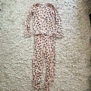 Kids Tiny Roots Tan Blue Paw Print Bamboo Pajama Set Size 9